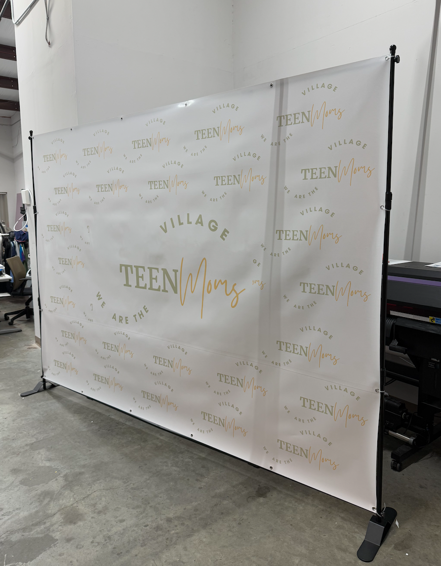 Heavy Duty Backdrop Stand + Custom Vinyl Banner (Multiple Sizes)